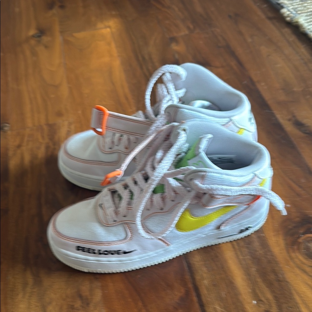 Womens White and Yellow High-Top Sneakers
